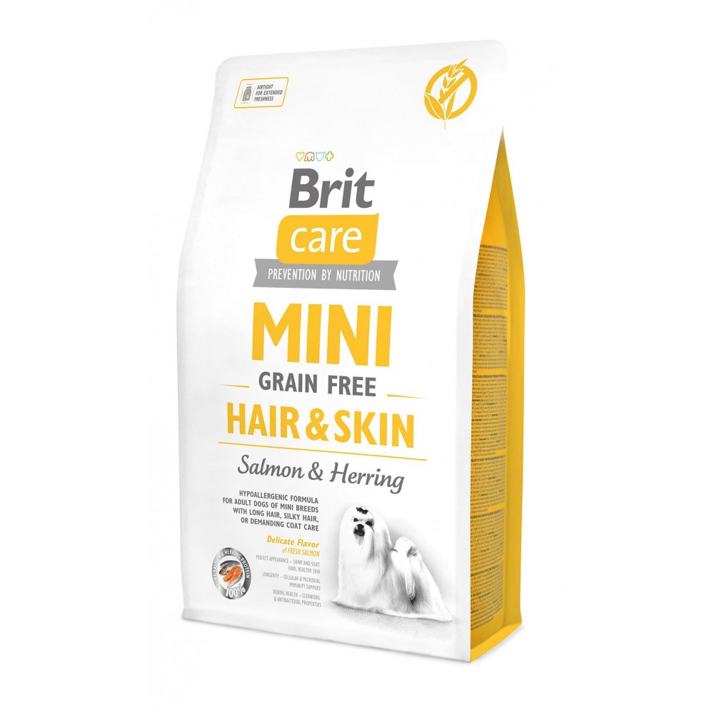 Сухий корм Brit Care GF Mini Hair & Skin для собак мініатюрних порід, для шкіри та шерсті, з лососем та оселедцем