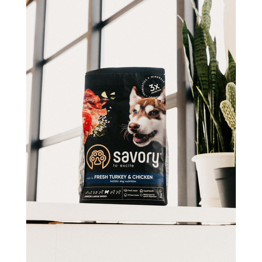 Сухий корм Savory для юніорів великих порід, зі свіжою індичкою і куркою