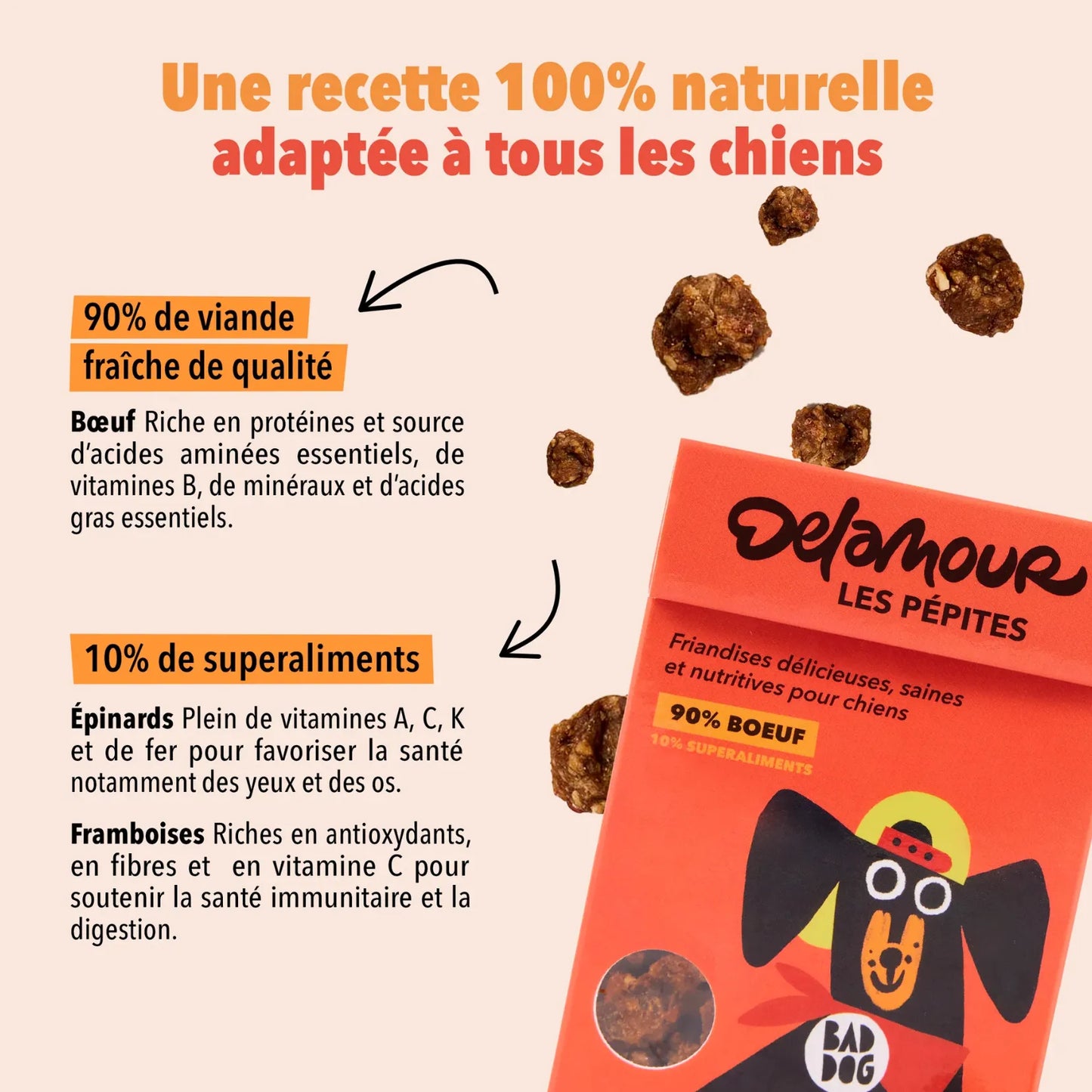 Смаколики для собак Нагетси з Яловичиною Les Pépites Delamour Paris