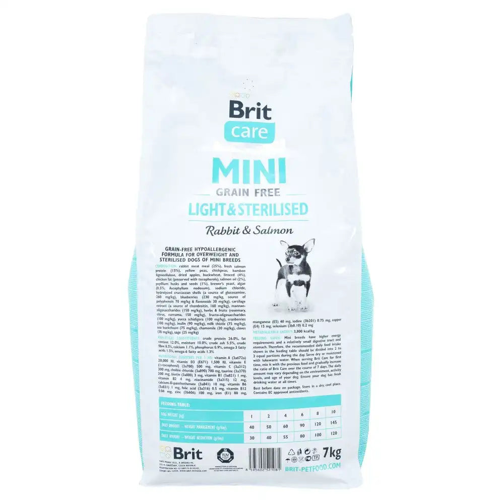 Сухий корм Brit Care GF Mini Light & Sterilised для дорослих собак дрібних порід із зайвою вагою або стерилізованих, з кроликом та лососем