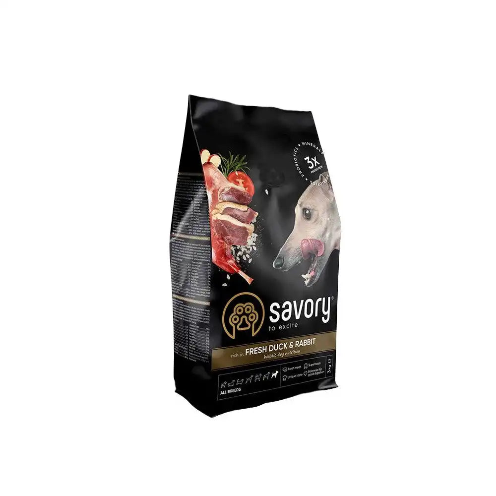 Сухий корм Savory для собак усіх порід, зі свіжою качкою й кроликом