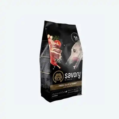 Сухий корм Savory для собак усіх порід, зі свіжою качкою й кроликом