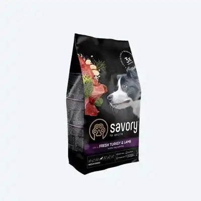 Сухий корм Savory Medium для собак середніх порід, зі свіжим ягням та індичкою