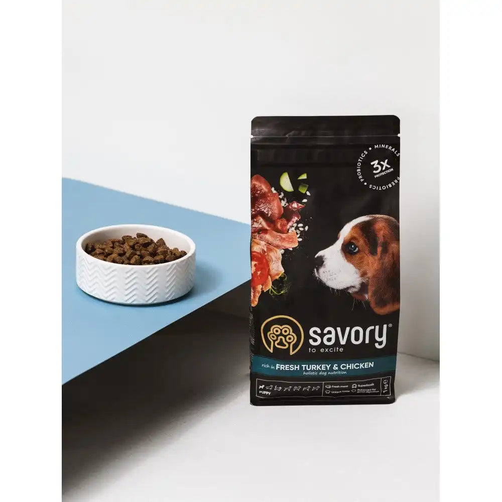 Сухий корм Savory Puppy для цуценят усіх порід, зі свіжою індичкою і куркою