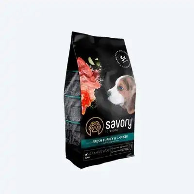 Сухий корм Savory Puppy для цуценят усіх порід, зі свіжою індичкою і куркою