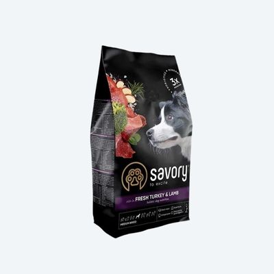 Сухий корм Savory Medium для собак середніх порід, зі свіжим ягням та індичкою