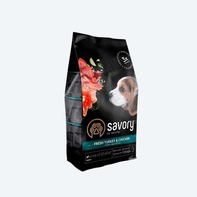Сухий корм Savory Puppy для цуценят усіх порід, зі свіжою індичкою і куркою