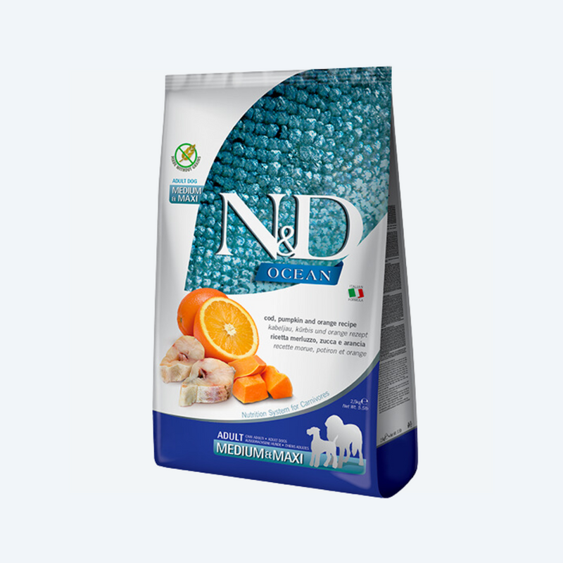 Беззерновий сухий корм Farmina N&D Grain Free OCEAN PUMPKIN для собак середніх та великих порід, з тріскою та апельсином