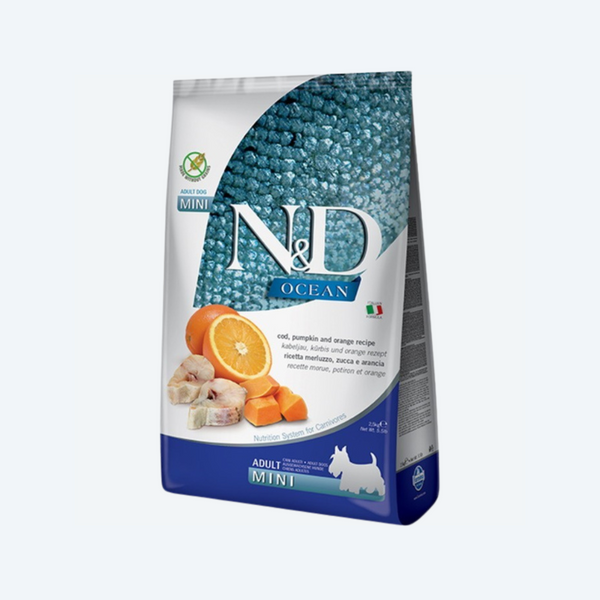 Беззерновий сухий корм Farmina N&D Ocean Adult Mini для дорослих собак дрібних порід, з тріскою, гарбузом та апельсином