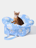 Автокрісло-переноска для собак і котів Vetreska Daisy з ременем безпеки, блакитна у ромашку