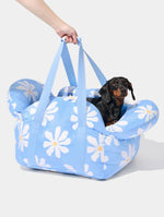 Автокрісло-переноска для собак і котів Vetreska Daisy з ременем безпеки, блакитна у ромашку
