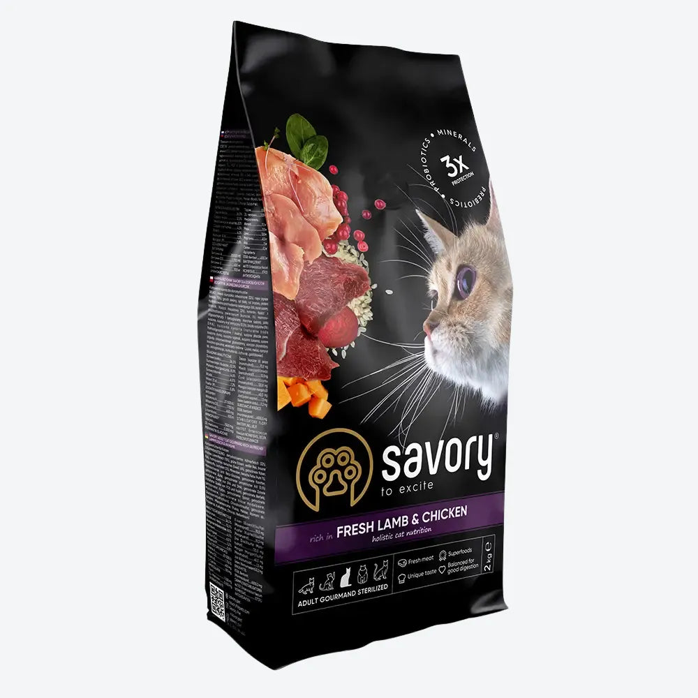 Корм сухой Savory Adult Cat Steril Fresh Lamb and Chicken для стерилизованных кошек с ягнятиной и курицей 