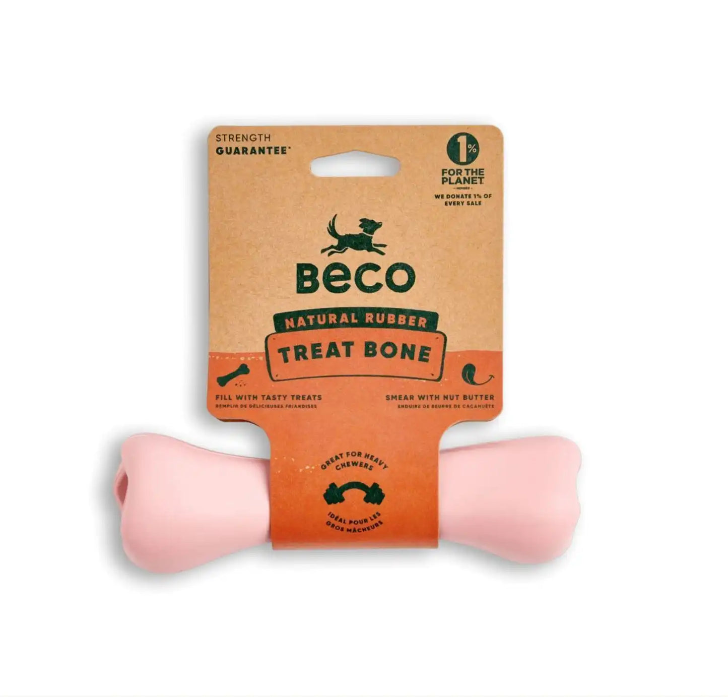 Жувальна іграшка з отвором для ласощів для собак Beco Pets Treat Bone Рожевий
