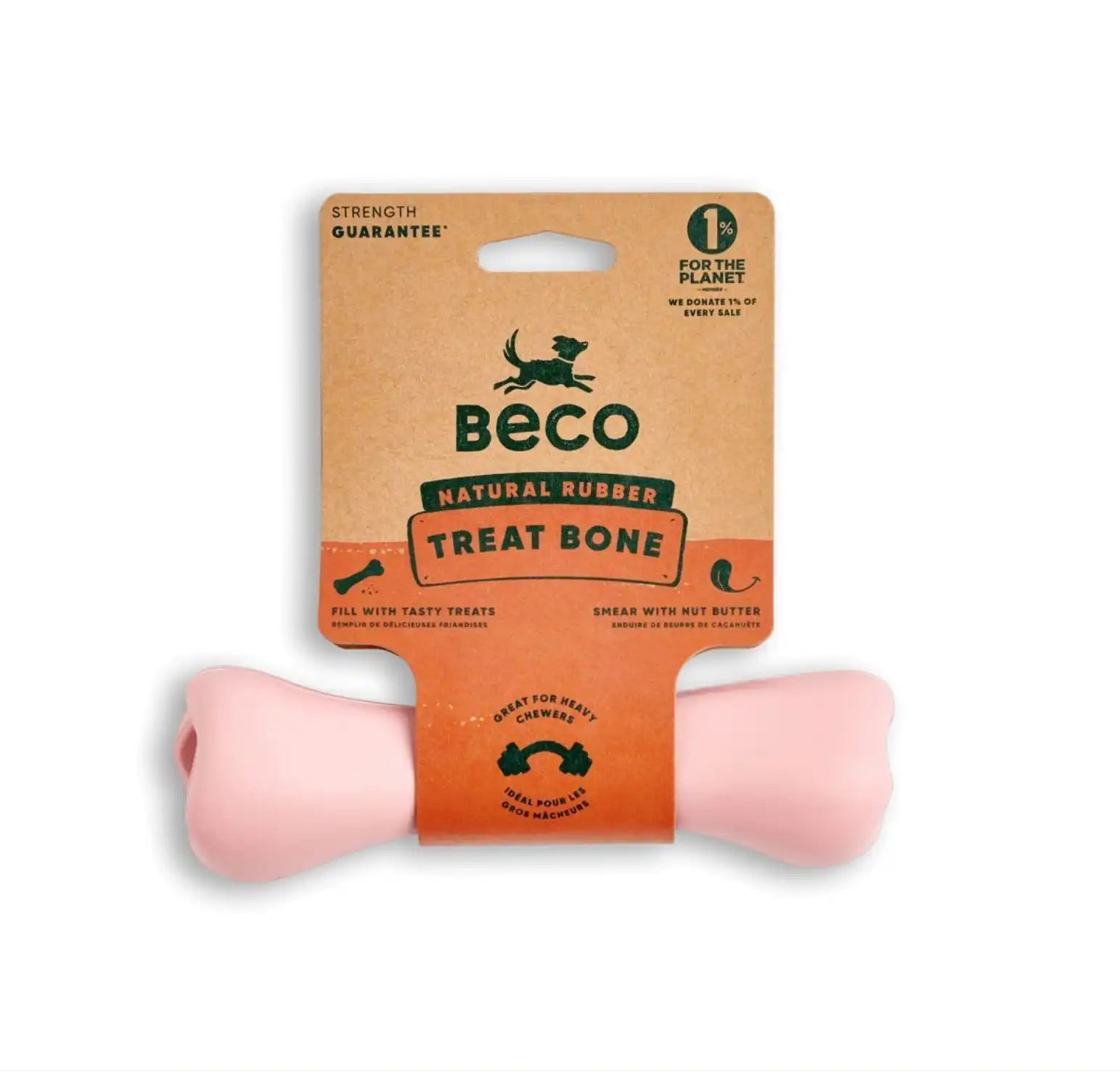 Жувальна іграшка з отвором для ласощів для собак Beco Pets Treat Bone Рожевий