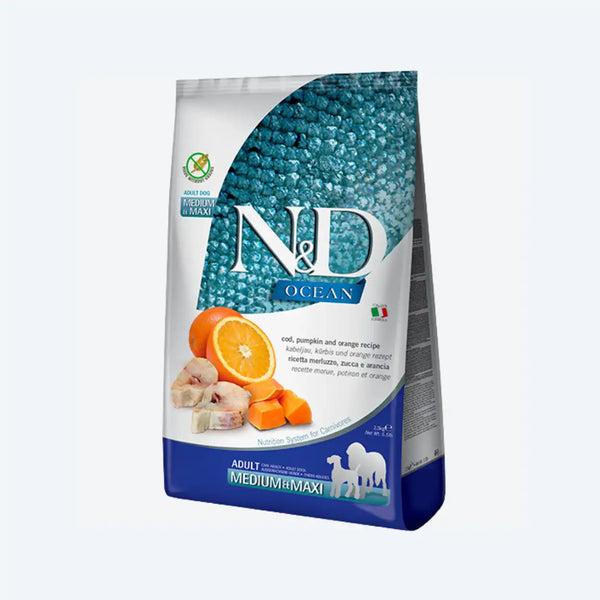 Беззерновий сухий корм Farmina N&D Grain Free OCEAN PUMPKIN для собак середніх та великих порід, з тріскою та апельсином