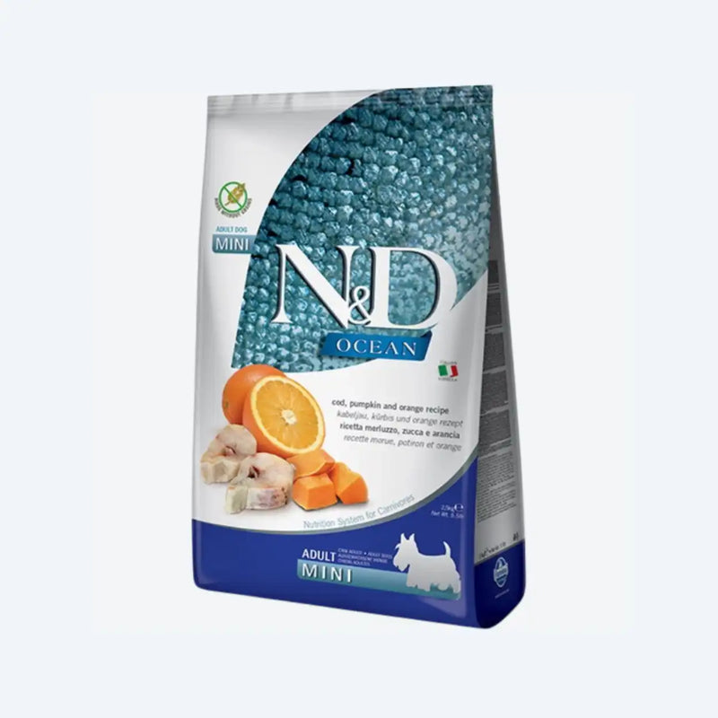 Беззерновий сухий корм Farmina N&D Ocean Adult Mini для дорослих собак дрібних порід, з тріскою, гарбузом та апельсином