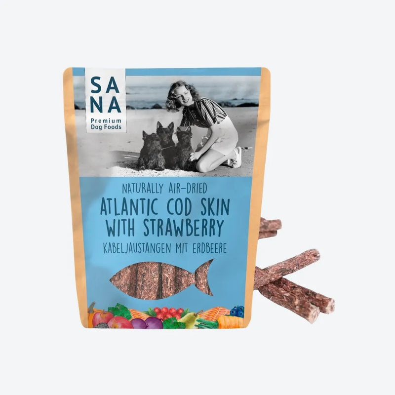 Ласощі для собак палички з шкірки тріски з полуницею SANADOG