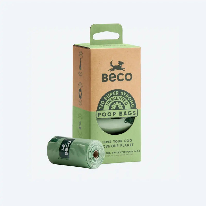 Одноразові пакетики для прибирання за собаками Beco Pets без запаху 120 шт (8 рулонів по 15 шт)