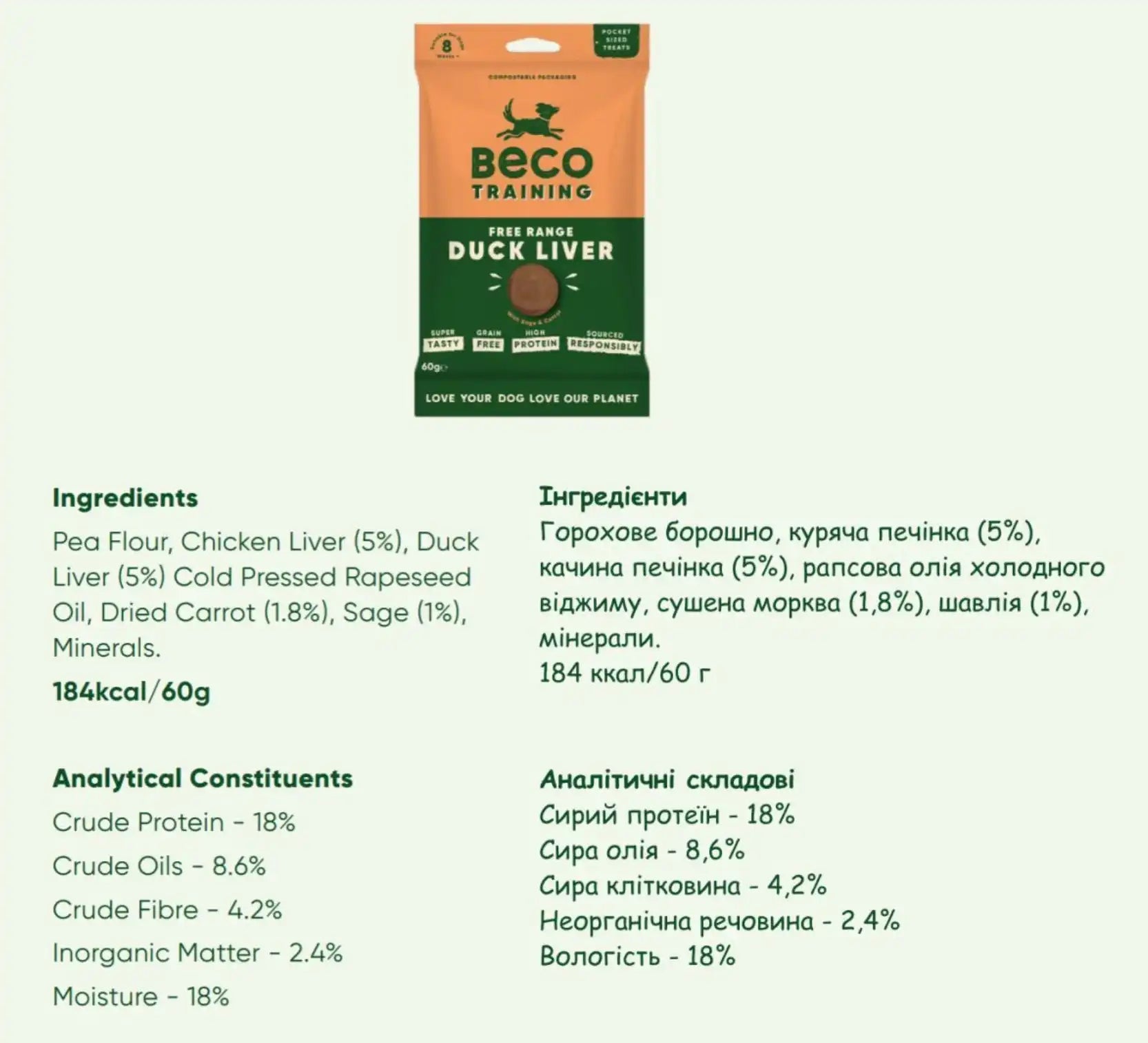 Печиво для собак Beco Pets Печінка качки з шавлієм та морквою 60 г