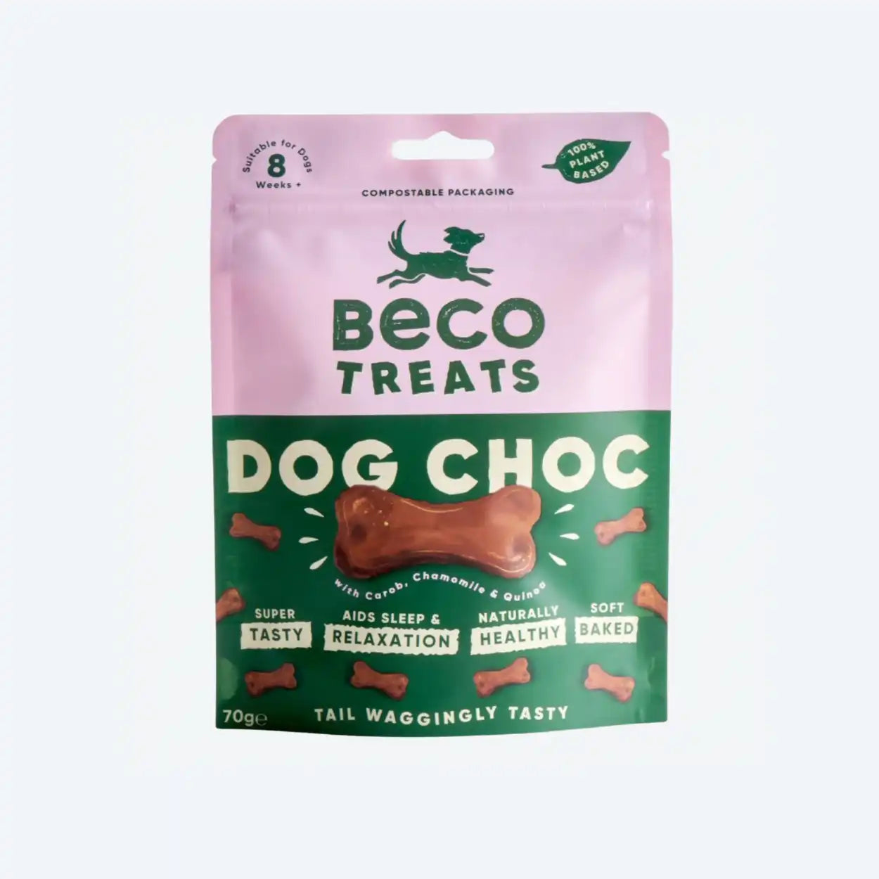 Печиво для собак Beco Pets Шоколад з керобом, ромашкою та кіноа 70 г (рослинний білок)