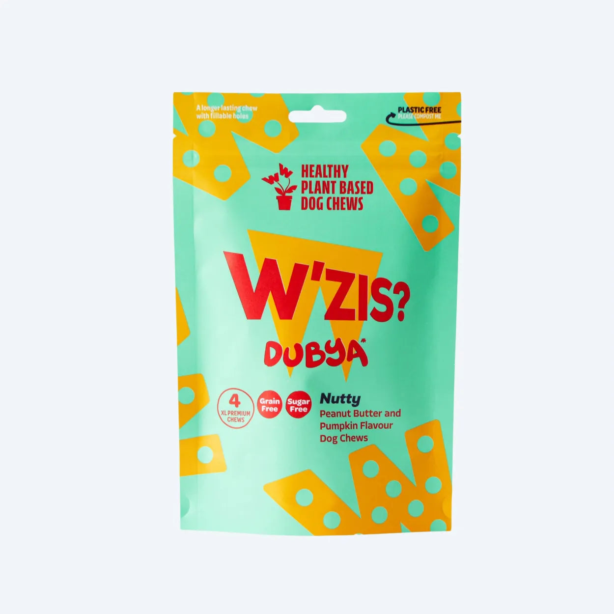 Веганські жуйки для собак Pouch з арахісовим маслом та гарбузом Nutty Dubya W'ZIS