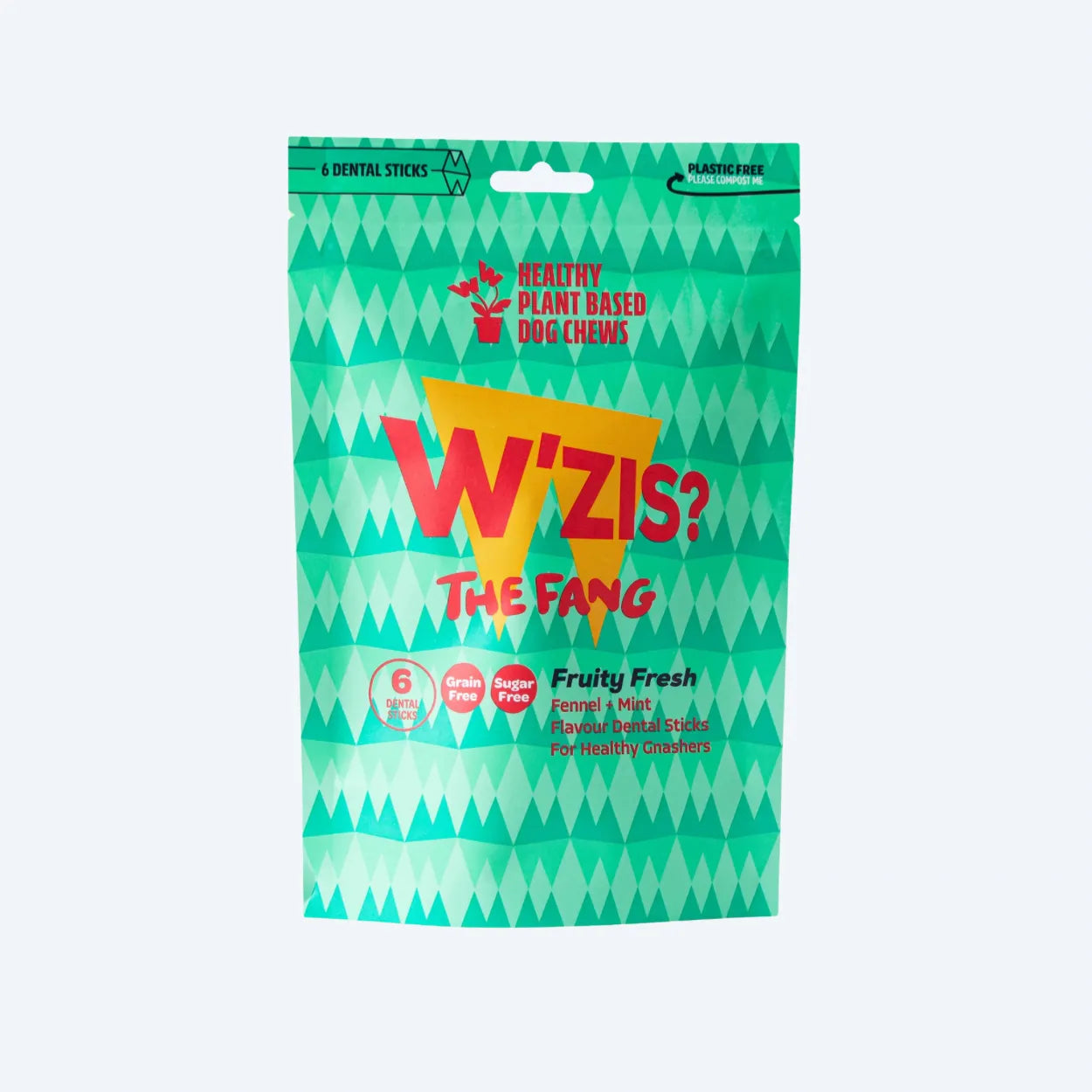 Веганські зубні ласощі для собак Pouch з броколі та спіруліною Dental Fruity Fresh Fang W'ZIS