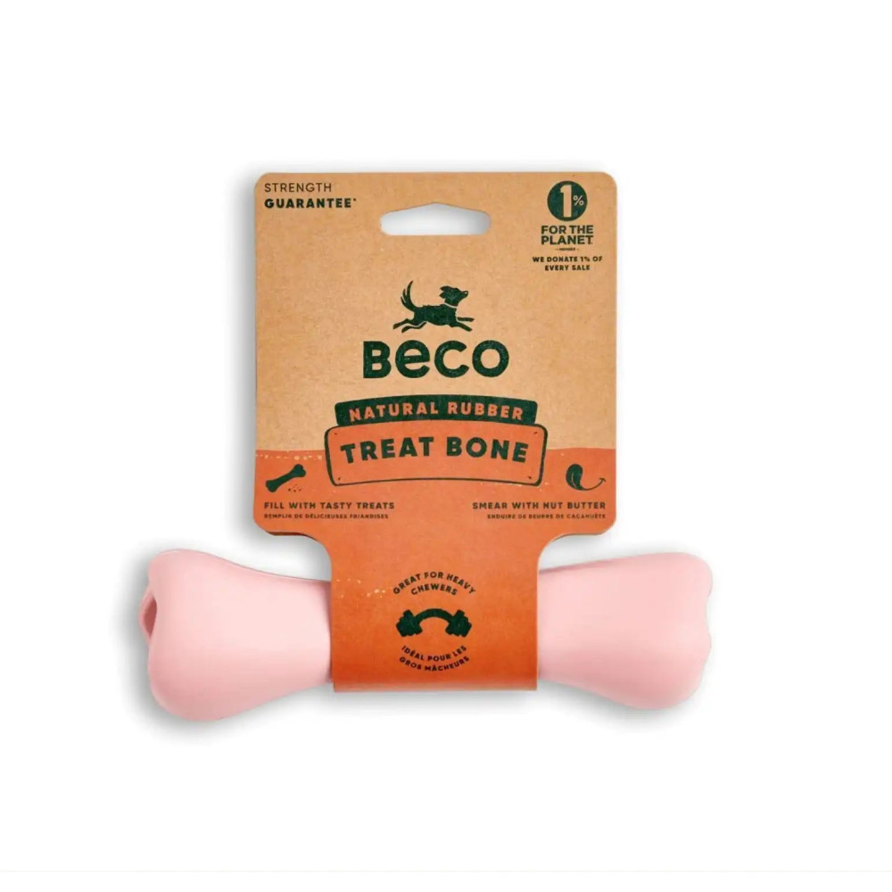 Жувальна іграшка з отвором для ласощів для собак Beco Pets Treat Bone Рожевий