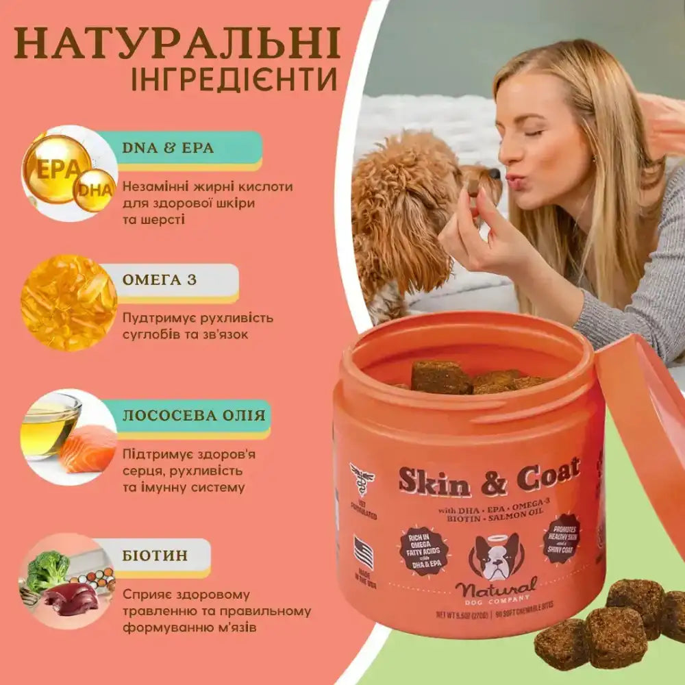Вітамінний комплекс для шкіри і шерсті собак Skin&Coat Natural Dog Company 90шт, 90 шт.