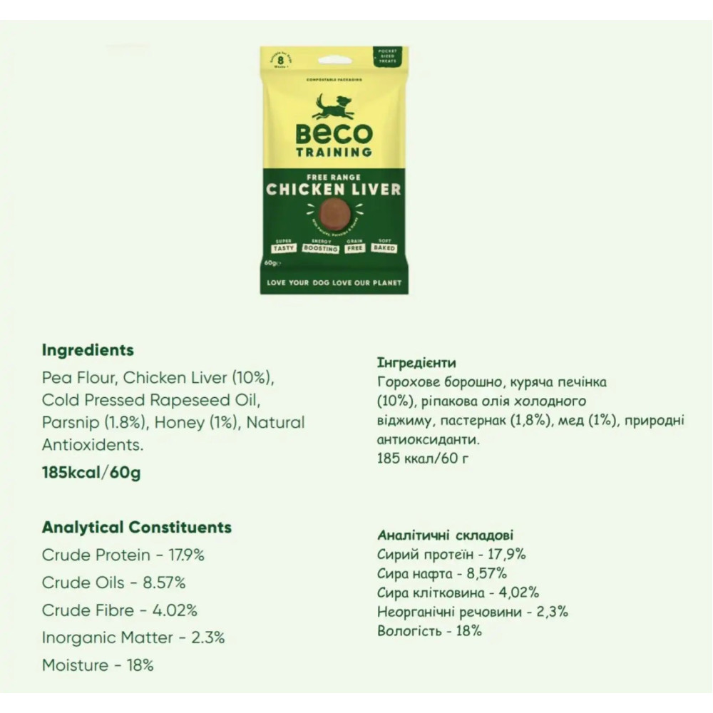 Печиво для собак Beco Pets Куряча печінка з пастернаком і медом 60 г, 60 грам.