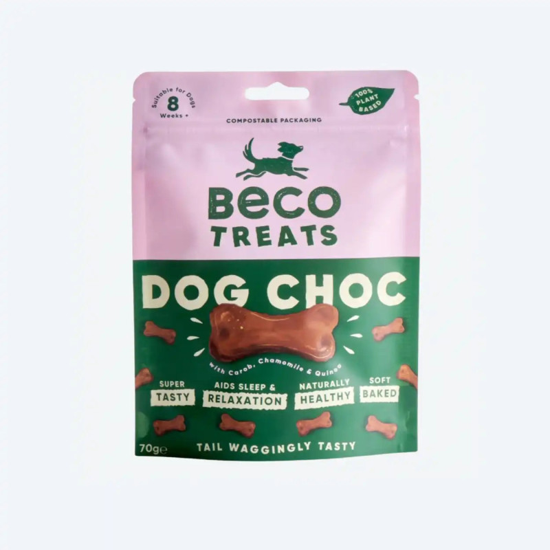 Печиво для собак Beco Pets Шоколад з керобом, ромашкою та кіноа 70 г (рослинний білок), 70 грам.