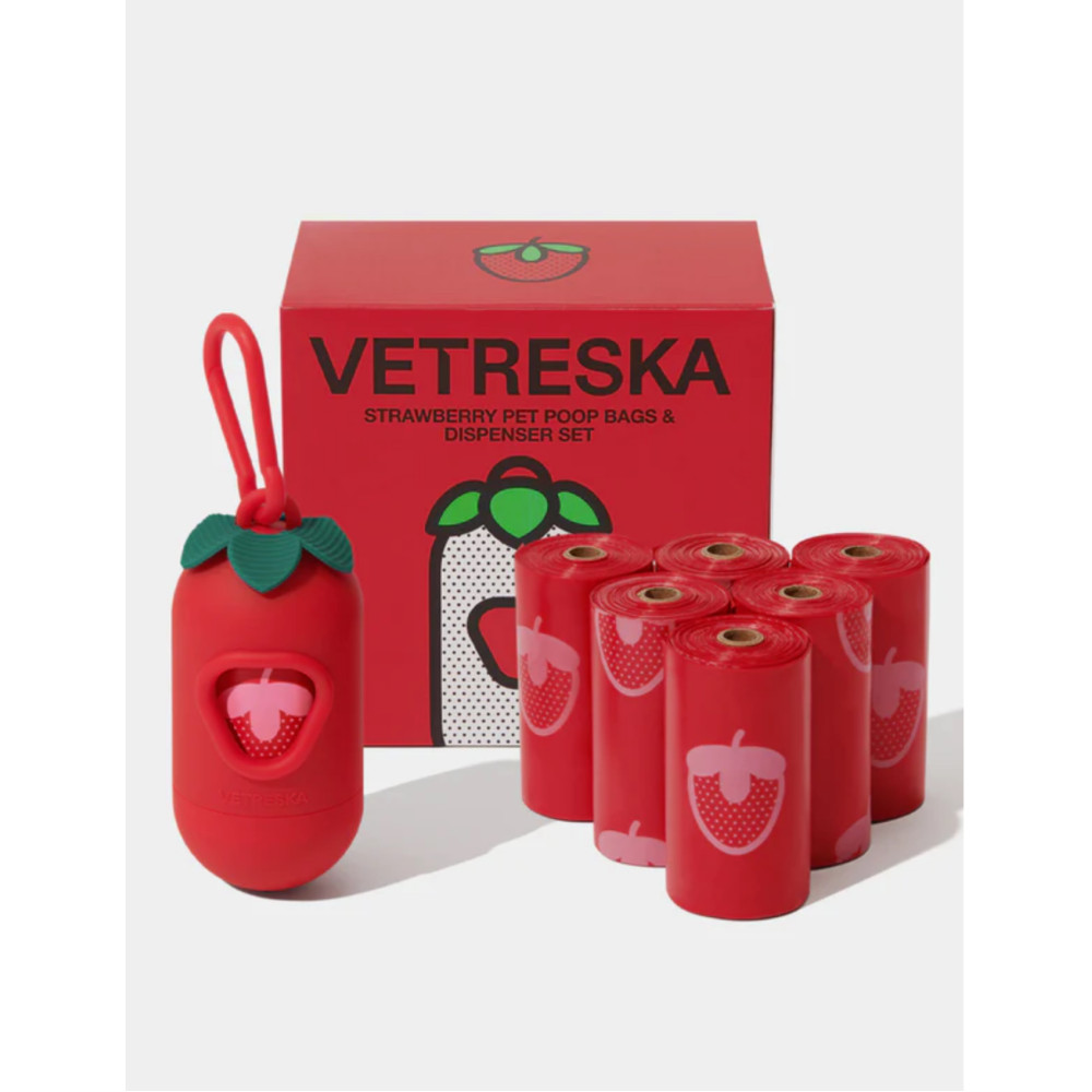 Біорозкладні пакети для прибирання за собакою Vetreska Strawberry з ароматом полуниці, 1 рулон