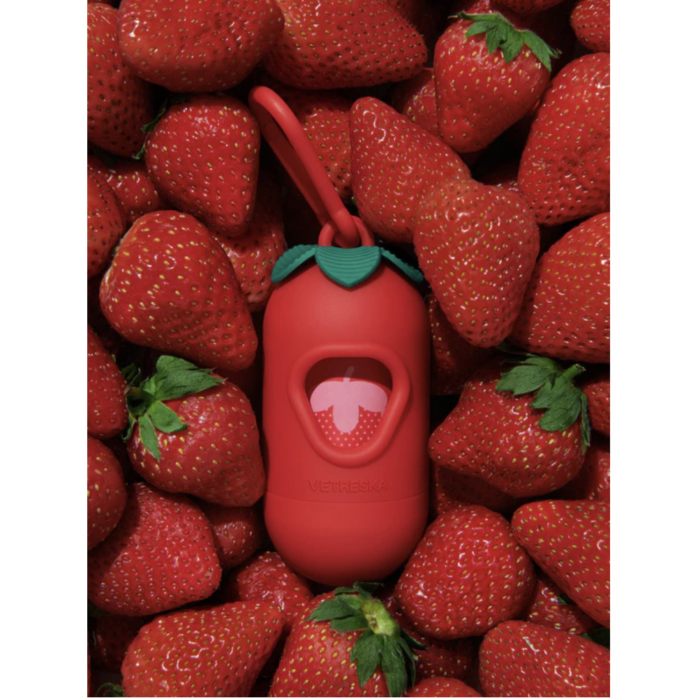Диспенсер з біорозкладними пакетами Vetreska Strawberry з ароматом полуниці, 1 рулон