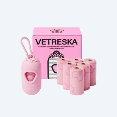 Набір біорозкладних пакетів для прибирання Vetreska Cherry Blossom з ароматом квітучої вишні + диспенсер, 7 рулонів