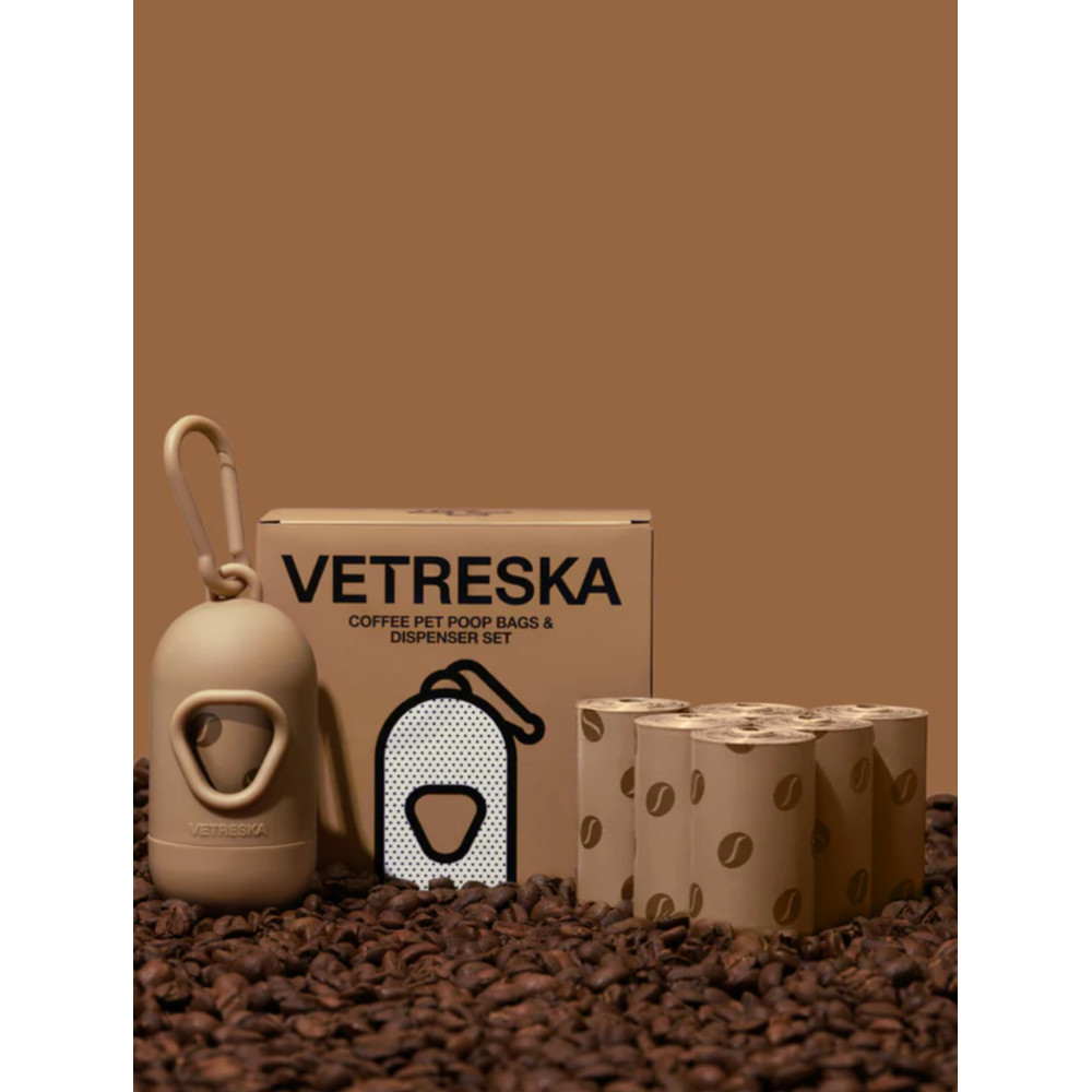 Набір біорозкладних пакетів для прибирання Vetreska Coffee з ароматом кави + диспенсер, 7 рулонів