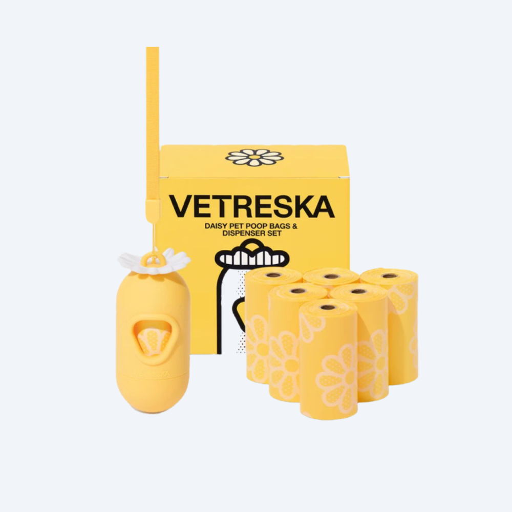 Набір біорозкладних пакетів для прибирання Vetreska Daisy (7 рулонів) + диспенсер з ароматом ромашки