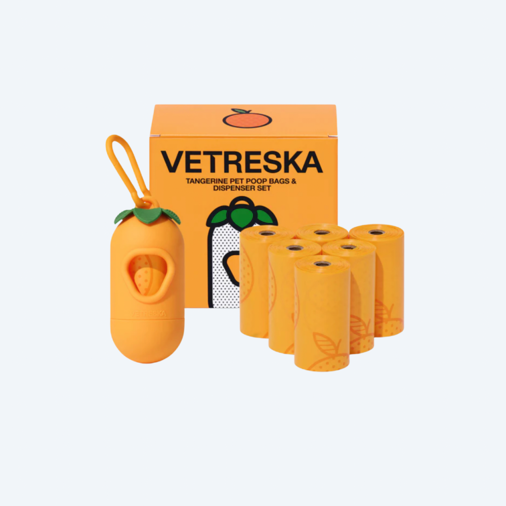 Набір біорозкладних пакетів для прибирання Vetreska Tangerine (7 рулонів) + диспенсер з ароматом мандарина