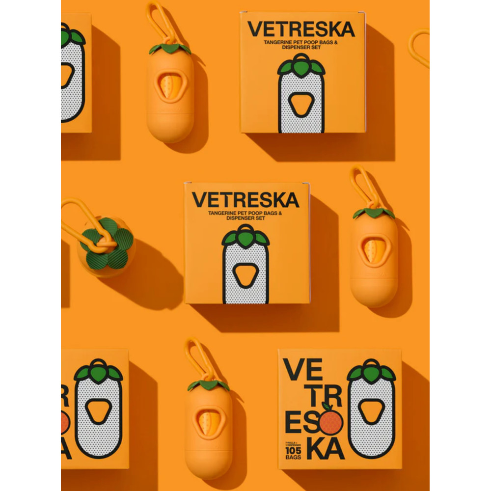 Набір біорозкладних пакетів для прибирання Vetreska Tangerine (7 рулонів) + диспенсер з ароматом мандарина