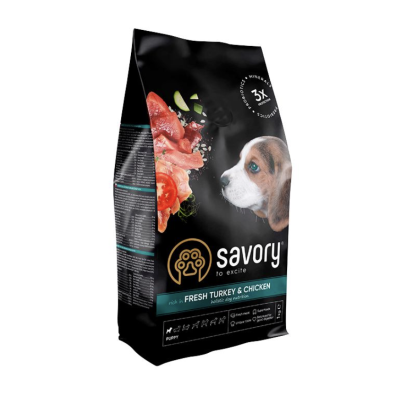 Сухий корм Savory Puppy для цуценят усіх порід, зі свіжою індичкою і куркою