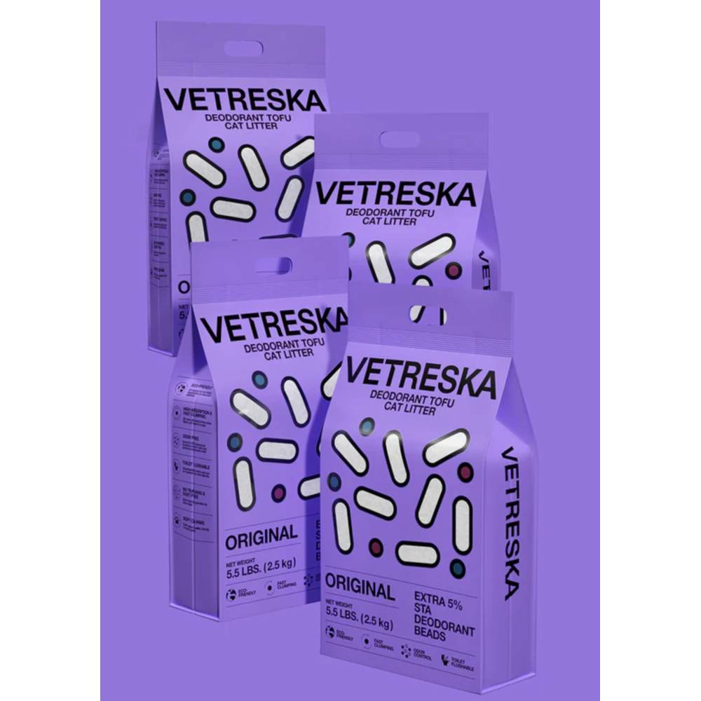 Натуральний тофу наповнювач Vetreska Unscented 2,5 кг без аромату для котячого туалету
