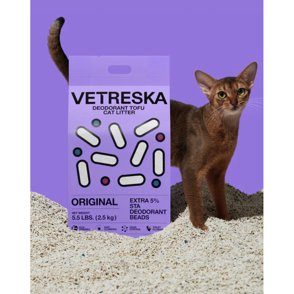 Натуральний тофу наповнювач Vetreska Unscented 2,5 кг без аромату для котячого туалету