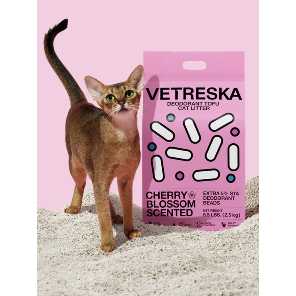 Натуральний тофу наповнювач Vetreska Cherry Blossom 2,5 кг для котячого туалету